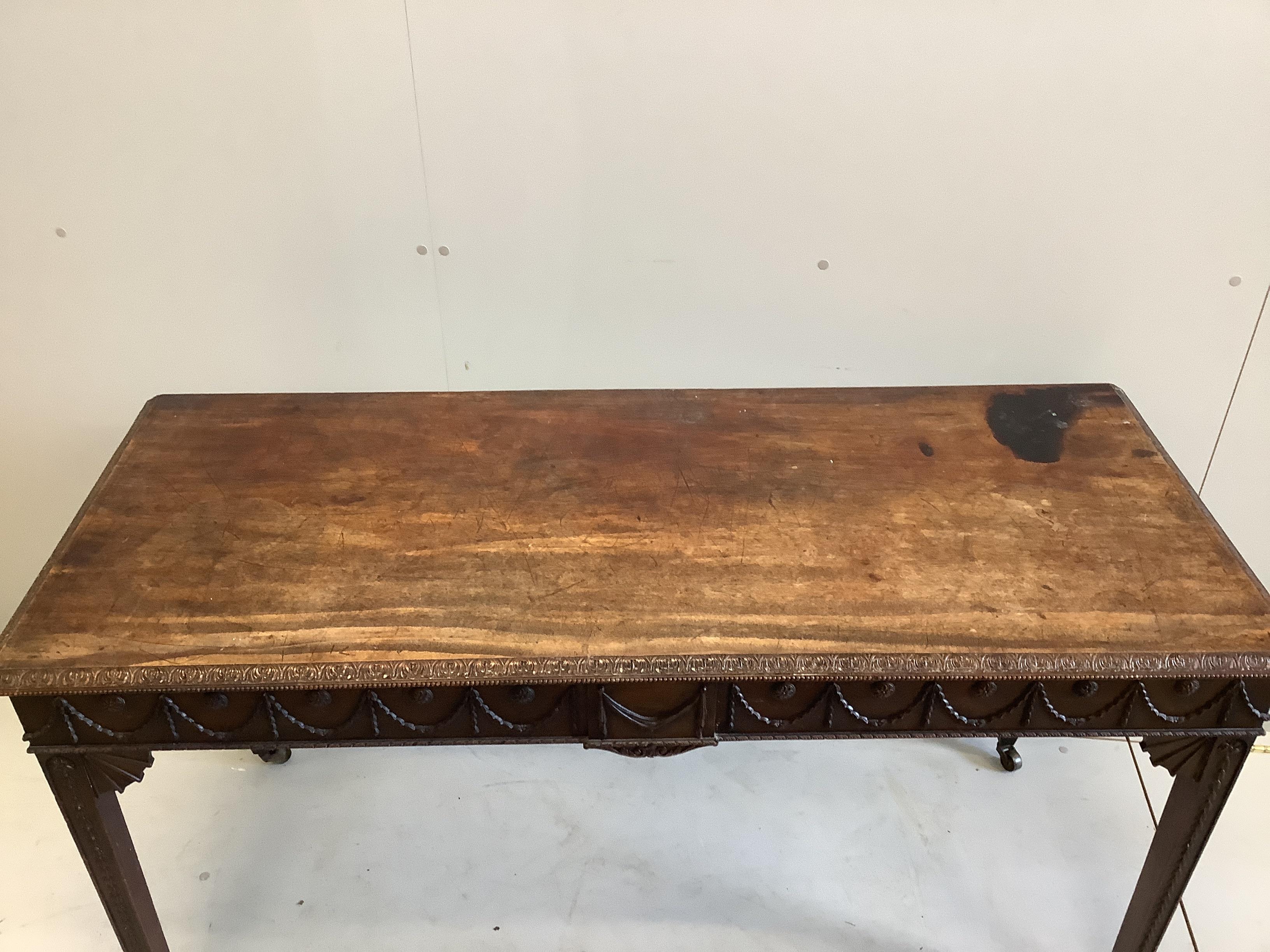 An Adams style rectangular mahogany serving table, width 141cm, depth 58cm, height 75cm